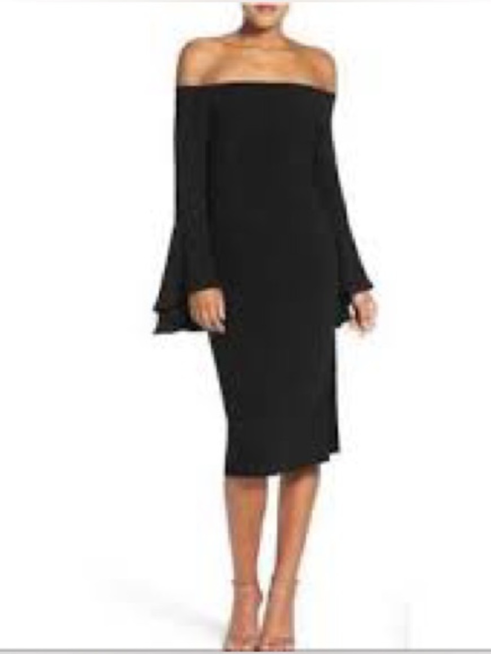Bardot Solange Off the Shoulder Dress with Ruffle Sleeves Black Size Medium